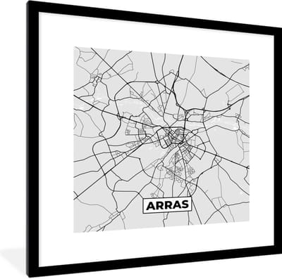 Fotolijst incl. Poster - Kaart - Stadskaart - Frankrijk - Arras - Plattegrond - 40x40 cm - Posterlijst