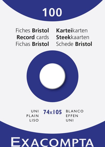 Exacompta 10x etui 100 steekkaarten bristol - effen niet geperforeerd 74x105mm - Wit - 13300B