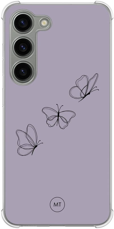 Hoesje (shockproof) geschikt voor Samsung Galaxy S23 - Vlindertjes - Extra sterke case - TPU/polycarbonaat - Print - Paars, Transparant