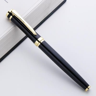 Stylo à bille en métal de luxe avec clip et signature pour écriture professionnelle, papeterie de bureau, logo personnalisé, cadeau noir