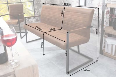 industrieele sledebank LOFT 160cm vintage bruin met armleuning - 38198