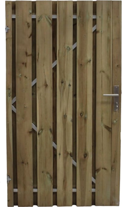 Schuttingdeur tuindeur grenen incl stalen frame en RVS cilinderslot 110 x 180 (linksdraaiend)