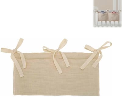 1 stuk – Hangende Opbergtas – Katoenen Bedorganizer – Opbergzak met Twee Vakken – Multifunctionele Luiertas – Hangende Organizer voor aan het Bed – Wiegaccessoire – Ideaal voor het opbergen van speelgoed, luiers, flesjes, fopspenen en babydoekjes