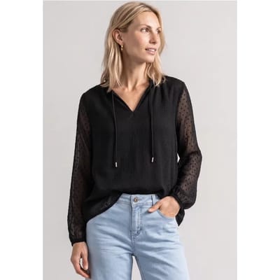 Chiffonblouse met split in de hals en bandjes