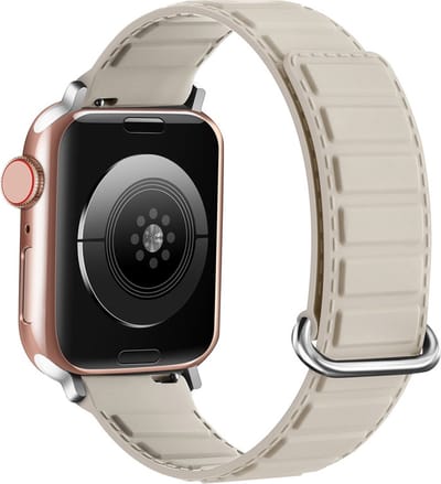Siliconen bandje - geschikt voor Apple Watch 1/2/3/4/5/6/7/8/9/10/11/ SE (1,2,3) met maat 38 mm / 40 mm / 41 mm en 42 mm (Watch 10/11) - beige