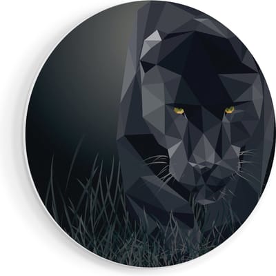 Artaza Forex Muurcirkel Zwarte Panter Van Origami - Abstract - 50x50 cm - Klein - Wandcirkel - Rond Schilderij - Muurdecoratie Cirkel