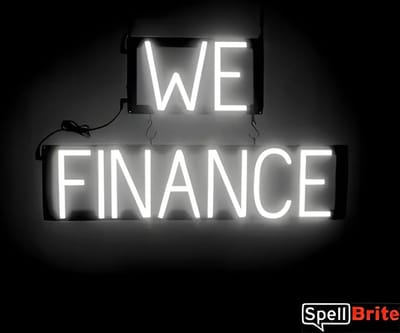 WE FINANCE - Lichtreclame Neon LED bord verlicht | SpellBrite | 64 x 38 cm | 6 Dimstanden - 8 Lichtanimaties | Reclamebord neon verlichting