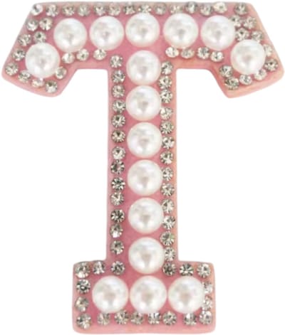 Strass Applicatie Alfabet Letter - 4,5 CM hoog - A t/m Z - Letter T - Roze met witte parels en stenen - Niet strijkbaar