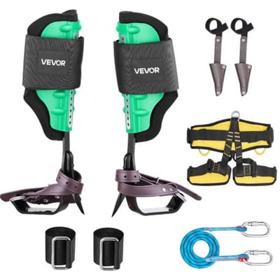 VEVOR klimspikes, klimuitrusting met riemen en klimspikes, draagvermogen 159 kg, in hoogte verstelbaar van 39,1 tot 47 cm, stalen klimspikes, boomverzorgingsuitrusting voor fruitoogst en jacht, groen