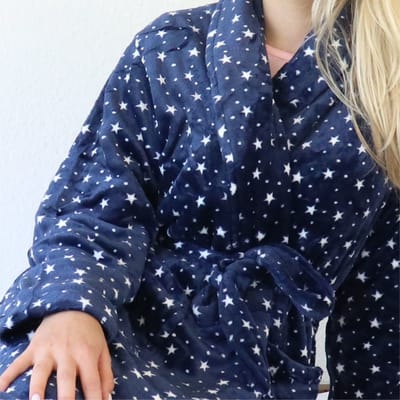 Tenderness Dames Badjas - Fleece - Sjaalkraag - Blauw - Maat S