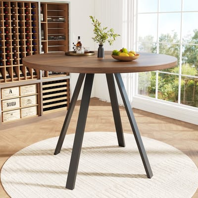 Eettafel - 80×80×75 cm - Ronde Tafel Voor 4 Personen - Geschikt Voor Eetkamer & Woonkamer - Metaal Frame - Walnoot / Zwart