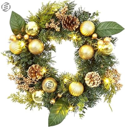Equivera Kerstkrans met Verlichting - Kerstversiering - Adventskrans - Kerst Decoratie - Kerstdecoratie - Kerstkrans - Kerstslinger met Verlichting - Kerstkrans Voordeur - Kerstkrans met Verlichting Buiten - Kerstkrans met Lampjes voor Buiten