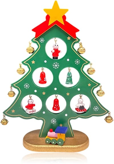 Peysaitr - Houten kerstboomversieringen - met mini-ornamenten - kerstversiering - voor feestdecoraties, tafeldecoratie thuis - Kerstmis - 22x17cm - Groen - 1 stuk