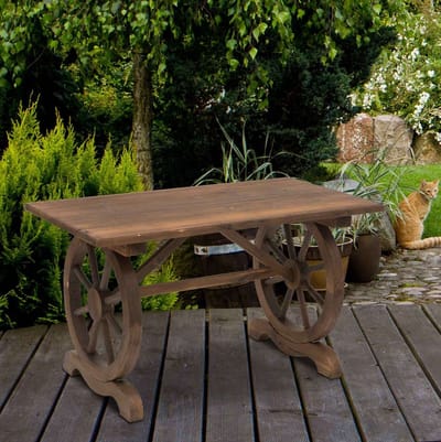 Tuintafel - Massief Houten Balkontafel Met Rustieke Wielen - Voor Tuin Terras En Binnenruimte - Vurenhout - 113x60x65 Cm - Naturel