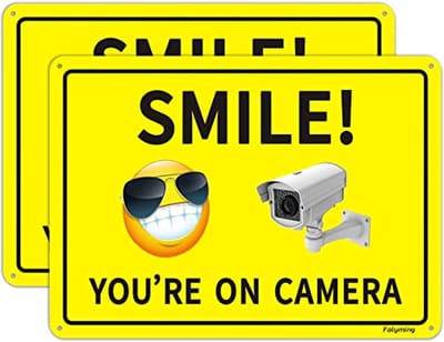 CCTV Bewakingsbord - Glimlach, Je Bent op Camera! - 10 x 7 inch - 2 Pack - Roestvrij Aluminium - Eenvoudige Montage