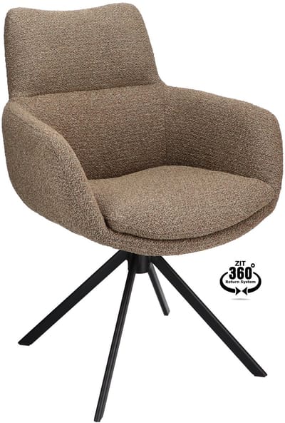 Icon Living - Armstoel Savo - Stof Rhythm Brown - Leg Black 360° Return-System