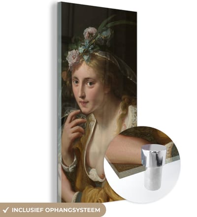 MuchoWow® Glasschilderij 20x40 cm - Schilderij acrylglas - Een herderin - Schilderij van Paulus Moreelse - Foto op glas - Schilderijen