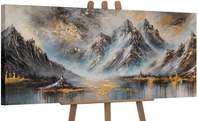 Canvas schilderij panoramisch 115x50 handgeschilderd berggloed berglandschap – YS-Art Gallery – Majestueuze wanddecoratie voor woonkamer – Modern schilderij voor hal