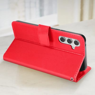 Mayaxess, Foliohoes Geschikt voor Samsung Galaxy A54 5G Bescherming met polsband Multifunctionele flap, Rood