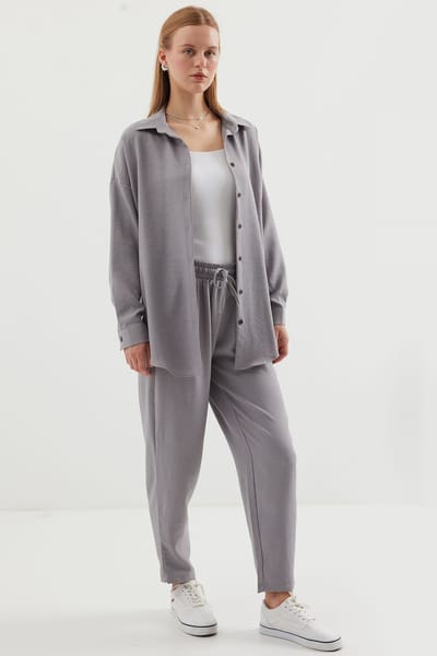 Linnenmix Lange Mouwen Shirt en Broek Set