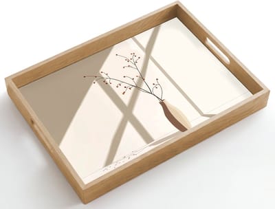 Dienblad hout 50x35 cm - Schootdienblad - Vaas - Takken - Bessen - Minimalistisch - Borrelplank rechthoek - Plateau dienbladen