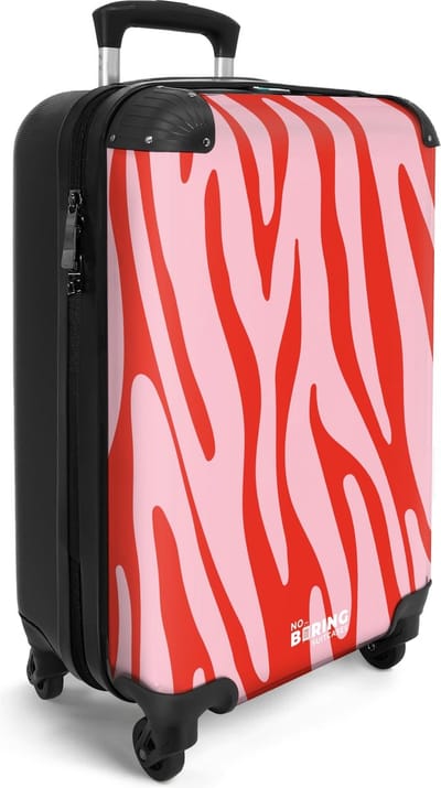NoBoringSuitcases.com® - Reistrolley handbagage - Rood roze zebraprint - Carryon koffer lichtgewicht - Reiskoffer vakantie trolley - Rolkoffer met wieltjes - Valies koffertje - Past binnen 55x40x20 en 55x35x25