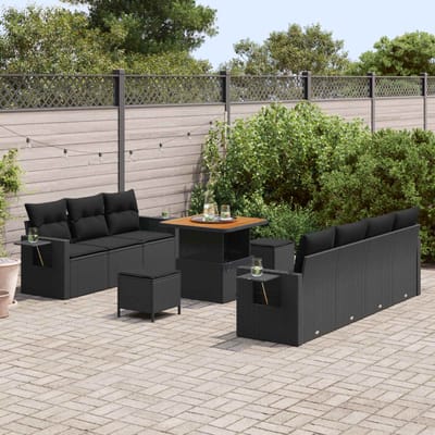 vidaXL - Tuinbank - Set - 10 - st - 7-Aantal - zitplaatsen - Zwart - poly - rattan