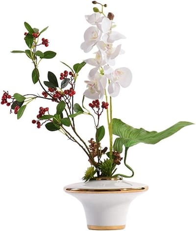 Kunstbloem Orchidee - Nepbessen Decoratie - Ruimte Verfraaien - Handgeschilderde Pot - 50 x 63 x 22 cm - Meerdere Kleuren