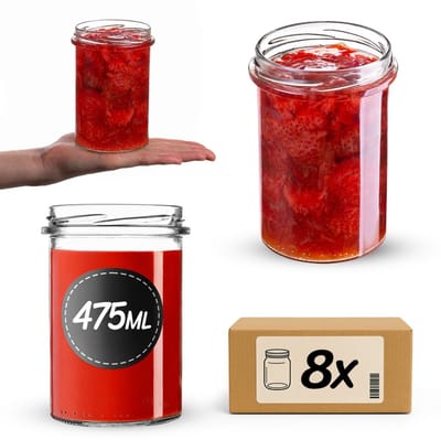 KADAX set van 8 inmaakpotten van 475 ml, Ø 82 mm, glazen potten voor jam, schroefpotten voor het inmaken en bewaren van jam en honing, inmaakpotten