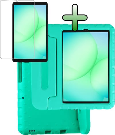 Hoesje Geschikt voor Samsung Galaxy Tab A11 - Met Screenprotector - Kinderhoes Shockproof Bumper - Kidsproof Case - Tablet Hoes - Kinder Hoes Cover - Turquoise