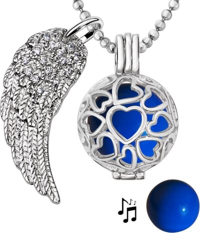 Engelenroeper 18mm Bolhouder met Ketting 90cm en Bolletje - Dames - Zilverkleurig Hartjes - EBS18187