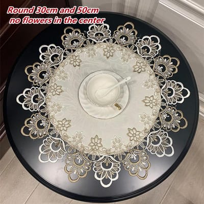 Moderne Brokaat Stof Geborduurde Kantrand Tafelkleed Onderzetter Set Slaapkamer Kleine Ronde Tafel Mat Feestdecoratie Round 30cm