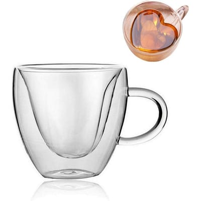 Hart Liefde Vorm Glazen Kop Dubbelwandige Koffiemok met handvat Anti-verbrandingshart Drinken Thee Melk Sap Waterkop Geliefde Cadeau 180ml white