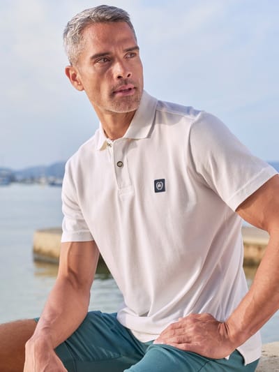 LERROS Mannelijk poloshirt van katoen met een structuur die stevig aanvoelt , Maat: S , Kleur: BROKEN WHITE , 100% katoen