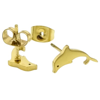 Dolfijn oorbellen voor meisje - Oorknopjes 8 x 3 mm - Hypoallergeen premium gold-plated staal - Goudkleurig