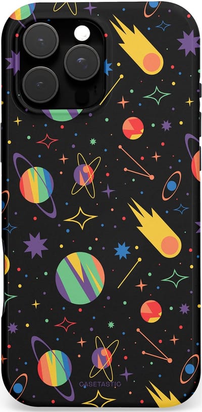 Casetastic hoesje geschikt voor Apple iPhone 16 Pro Max - MagSafe - Dubbellaagse bescherming - Planeten en meteoren - Fashion Case - Zwart