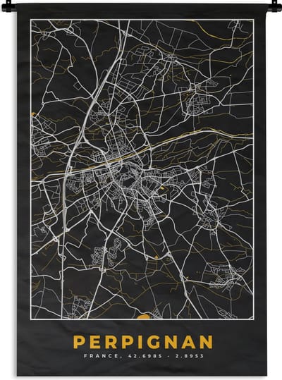 Wandkleed - Wanddoek - Kaart – Stadskaart – Frankrijk – Plattegrond - Perpignan - 120x180 cm - Wandtapijt