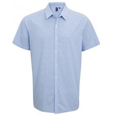 Premier Heren Gingham Shirt met korte mouwen (Lichtblauw/Wit)