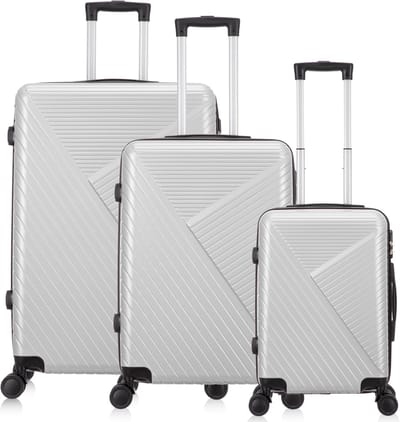 Ibiza Reiskofferset 3-delig - 39, 65 en 93 liter - Handbagage en Ruimbagage - Zilver - Met Ingebouwd TSA Slot - Voor lange vakanties