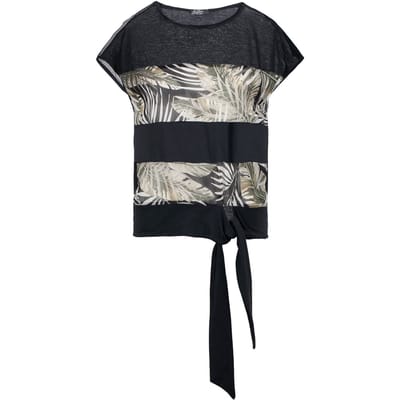 Zwarte bladprint top met bandjes