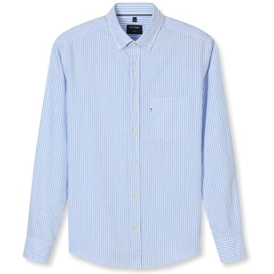 OLYMP Casual regular fit overhemd - popeline - blauw met wit gestreept