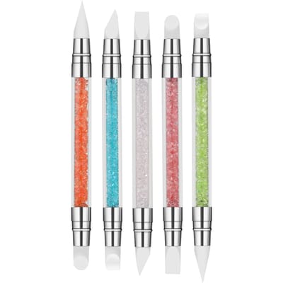 5PCS Stylo à Ongles en Silicone Double Embout Tige Strass Stylo Gel à Ongles Outil de Sculpture Set d'Art pour Ongles 0 multicolore