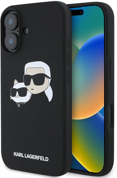 Karl Lagerfeld Silicone Nauble Heads Print MagSafe Case for iPhone 16 - Black