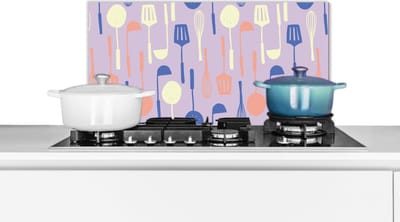 Spatscherm keuken 60x30 cm - Kookplaat achterwand Patronen - Keukengerei - Spatel - Garde - Muurbeschermer - Spatwand fornuis - Hoogwaardig aluminium