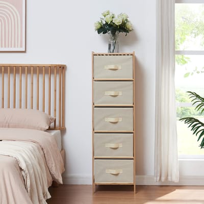 Ladekast Maldon met stoffen lades 122x37x35 cm naturel en beige [en.casa]