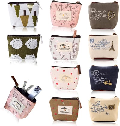Mini Canvas Portemonnee Set van 10 Stuks, Kleine Tassen met Rits voor Vrouwen, Ideaal voor Make-up, Kaarten en Muntjes