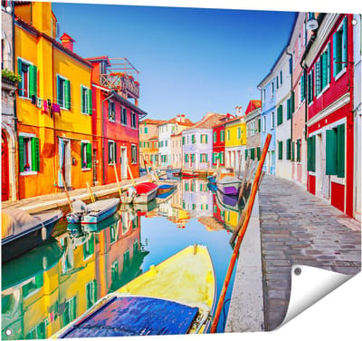 Gards Tuinposter Kleurrijke Huisjes aan het Water in Veneti� - 100x80 cm - Tuindoek - Tuindecoratie - Wanddecoratie buiten - Tuinschilderij