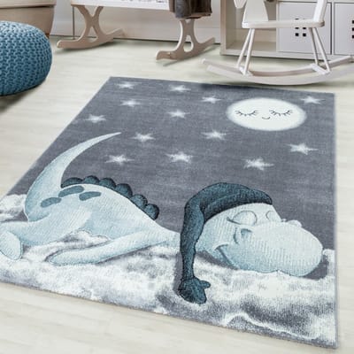 Kinderkleed met dinosauruspatroon, blauw, gemaakt van jute, voor de slaapkamer, gemakkelijk schoon te maken. 200x290 cm