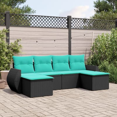 vidaXL - 6-delige - tuinbankset - met - kussens - van - zwart - polyrotan