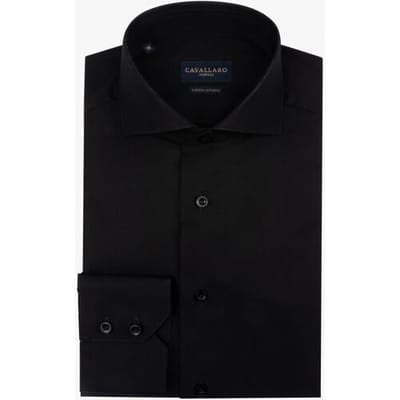 Cavallaro Napoli Overhemd Uni Widespread Two-Ply Doppio Ritorto Cotton Zwart / male
